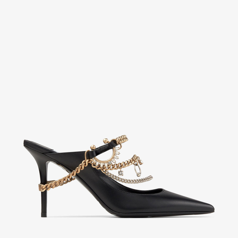 Jimmy Choo / Jean Paul Gaultier Bing 90 Black Calf Leather Mules with Jewellery 1