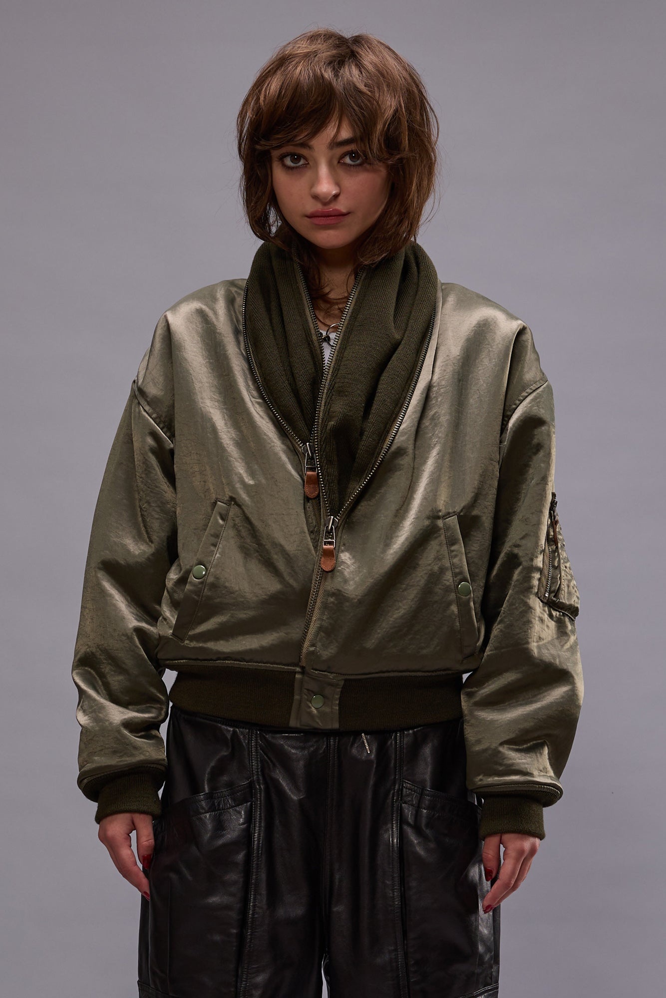 ZIP COLLAR FLIGHT JACKET - OLIVE - 3