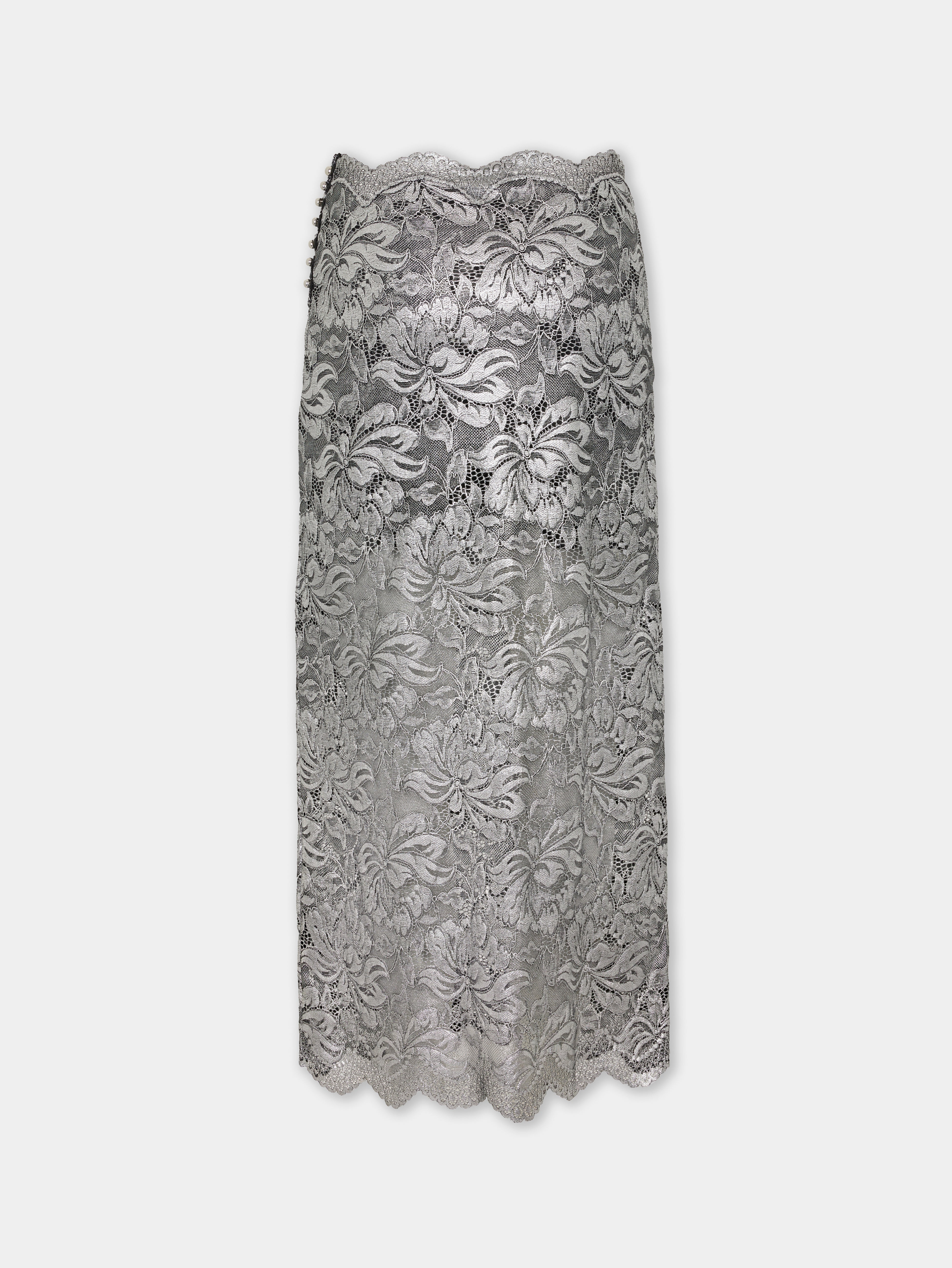 SILVER MIDI SKIRT IN LACE - 6