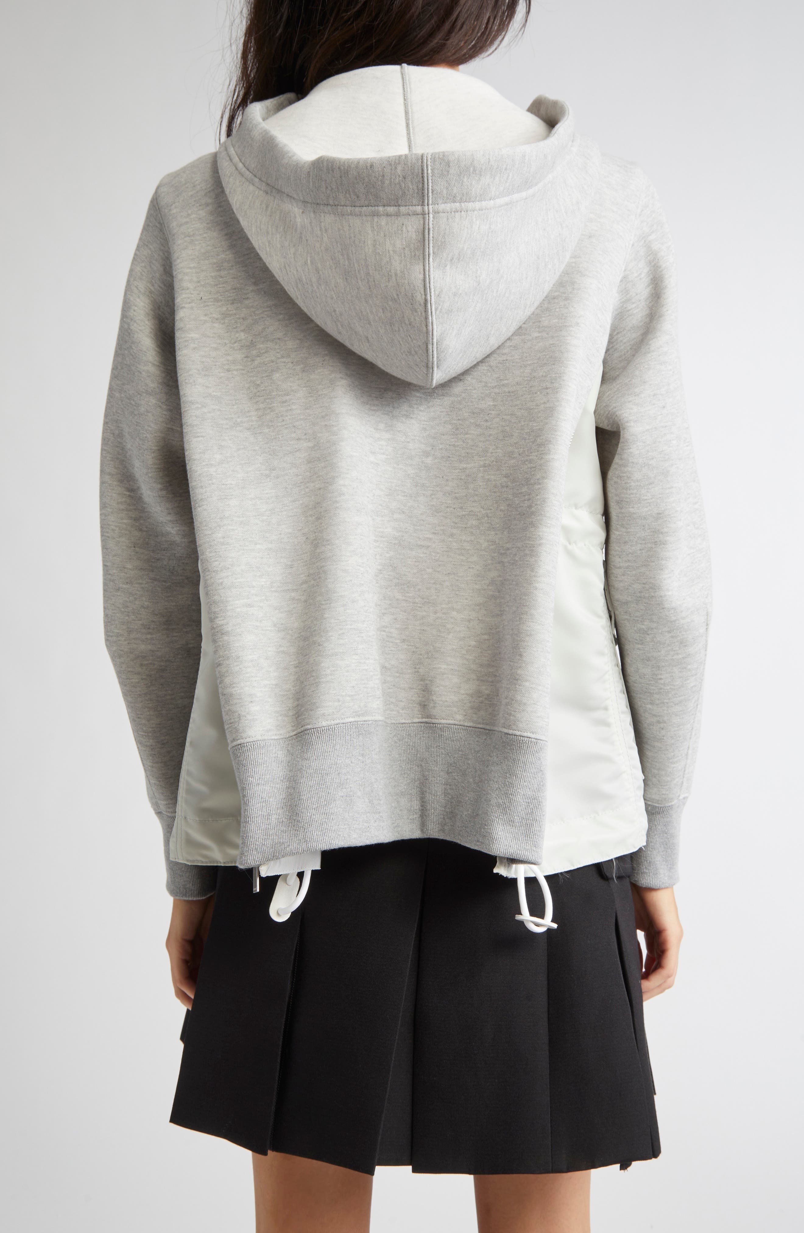 Sacai Sponge Sweat x Nylon Twill Hoodie in Light Gray/Light Gray 381 at Nordstrom - 3