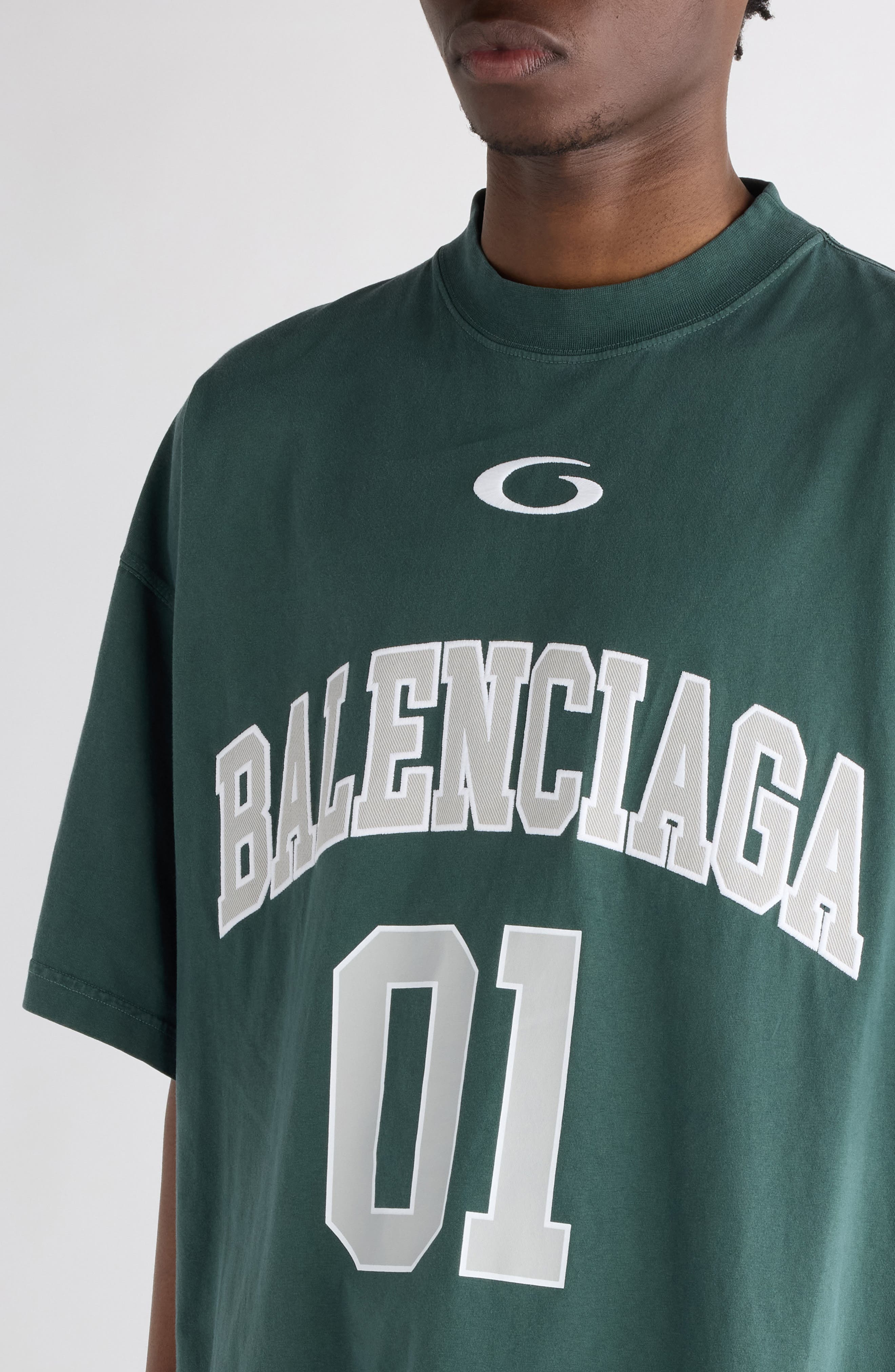 Balenciaga Jersey Oversize Cotton T-Shirt in 6399 Dark Green/Light Gry at Nordstrom - 5