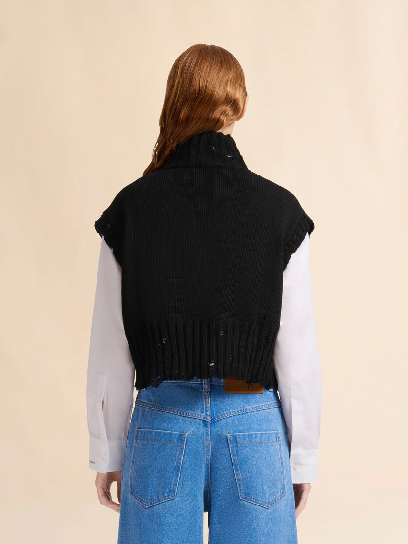 BLACK COTTON CROPPED VEST - 3
