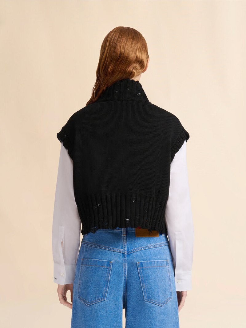 BLACK COTTON CROPPED VEST 3