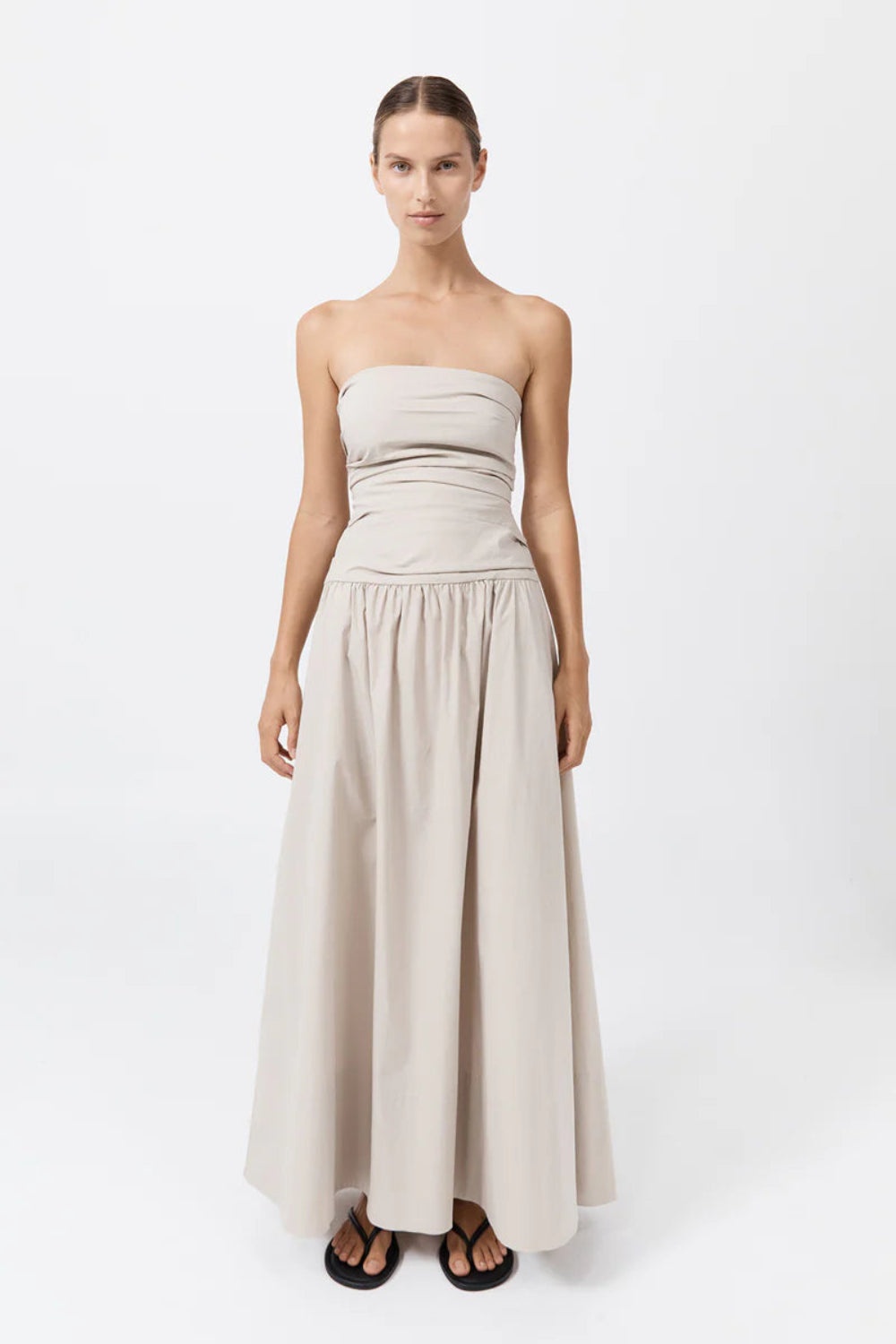 Gathered Strapless Tie Back Dress Creme - 2
