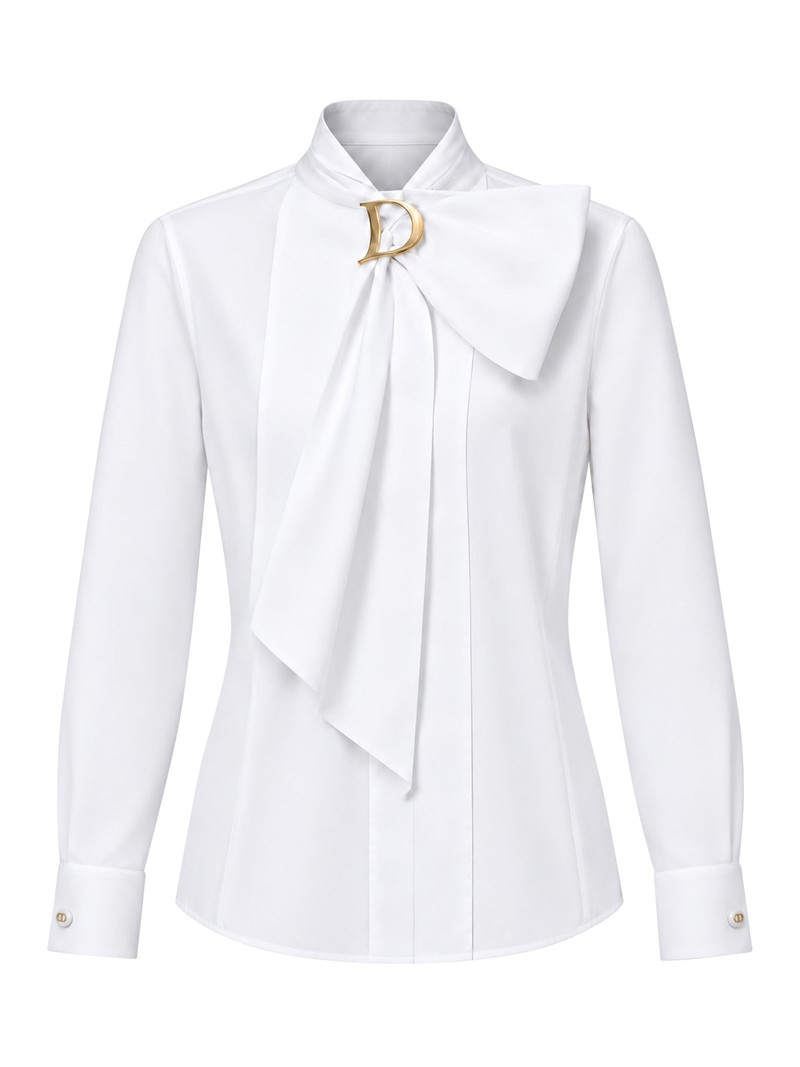 COTTON POPLIN BLOUSE WITH A BIB FRONT AND TIE-NECK COLLAR 1