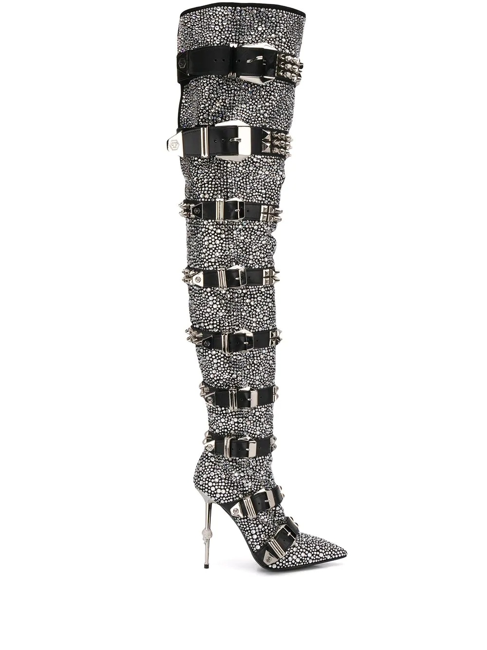 crystal-embellished knee-high boots - 1