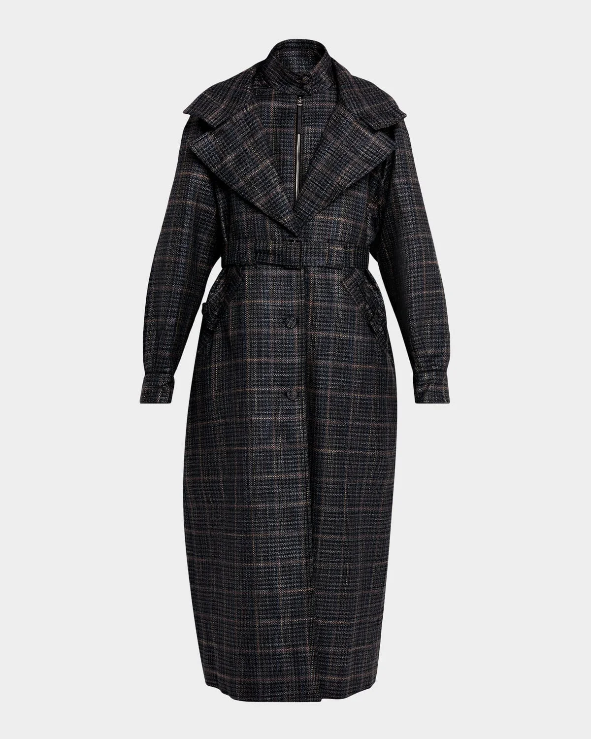 Golding Wool-Silk Plaid Trench Coat - 1