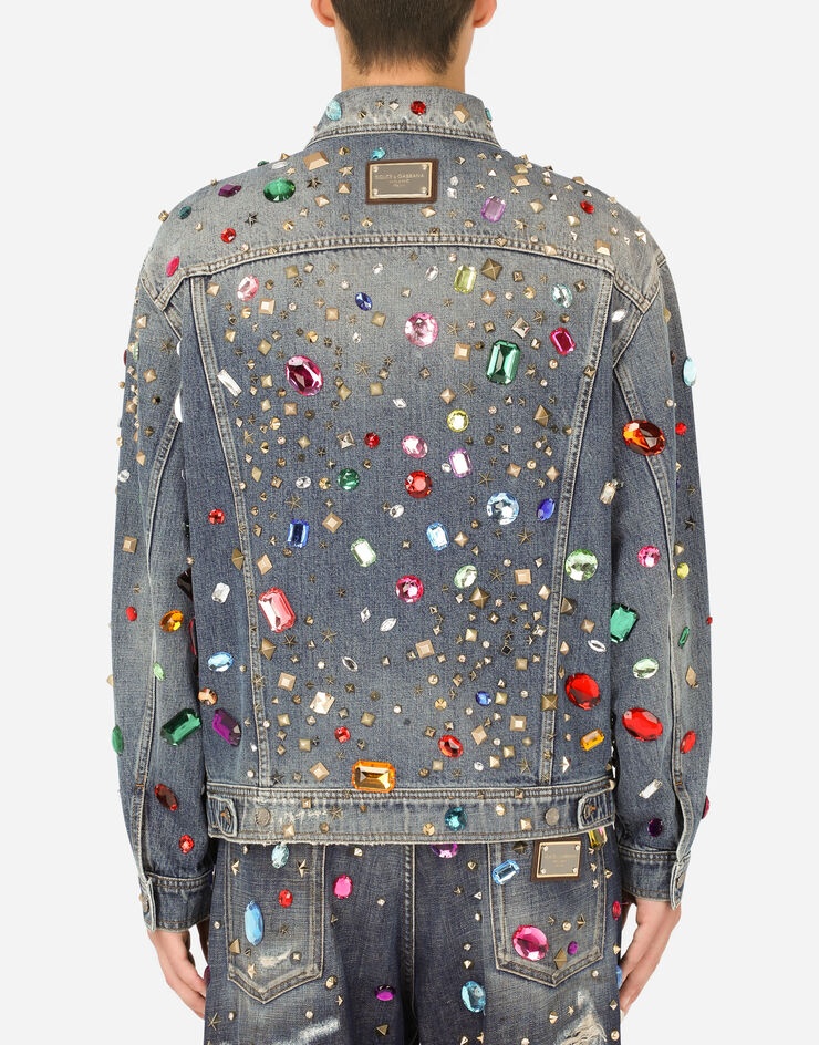 Oversize denim jacket with crystal and stud embellishment - 2