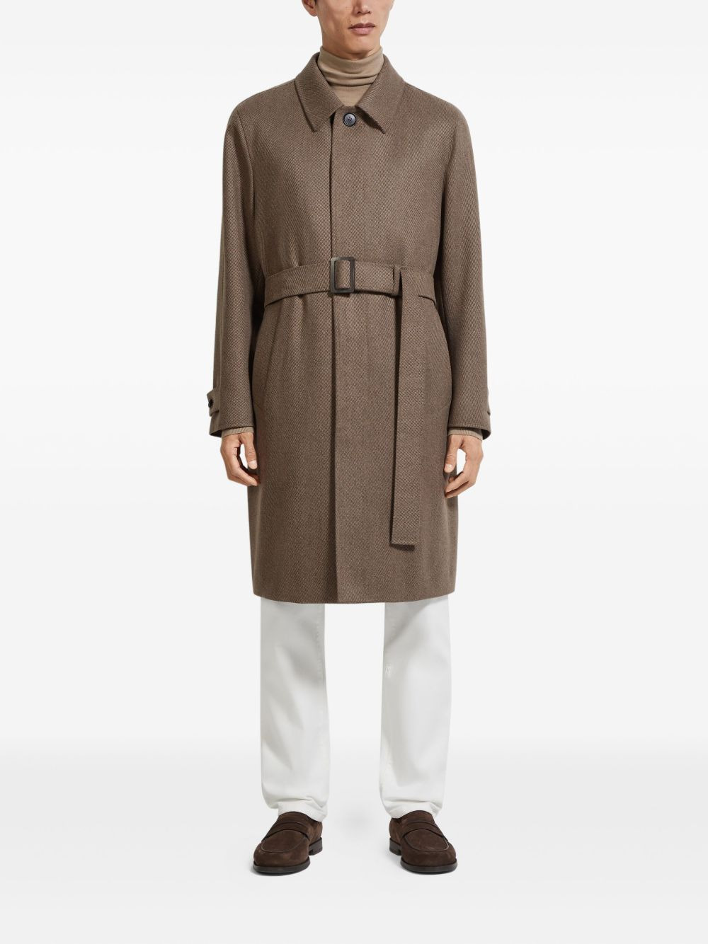 belted twill coat - 2