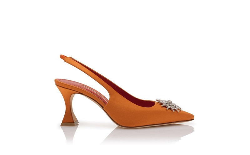 Orange Satin Crystal Embellished Slingback Pumps 1