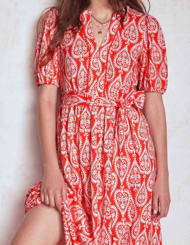 Sofia Trim Jersey Midi Dress-Firecracker Red, Ornate Geo 4