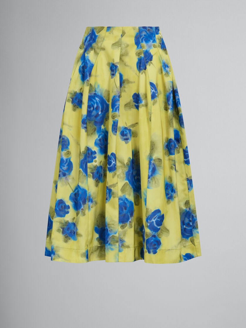 YELLOW TAFFETA HIGH-WAISTED SKIRT WITH IDYLL PRINT - 1