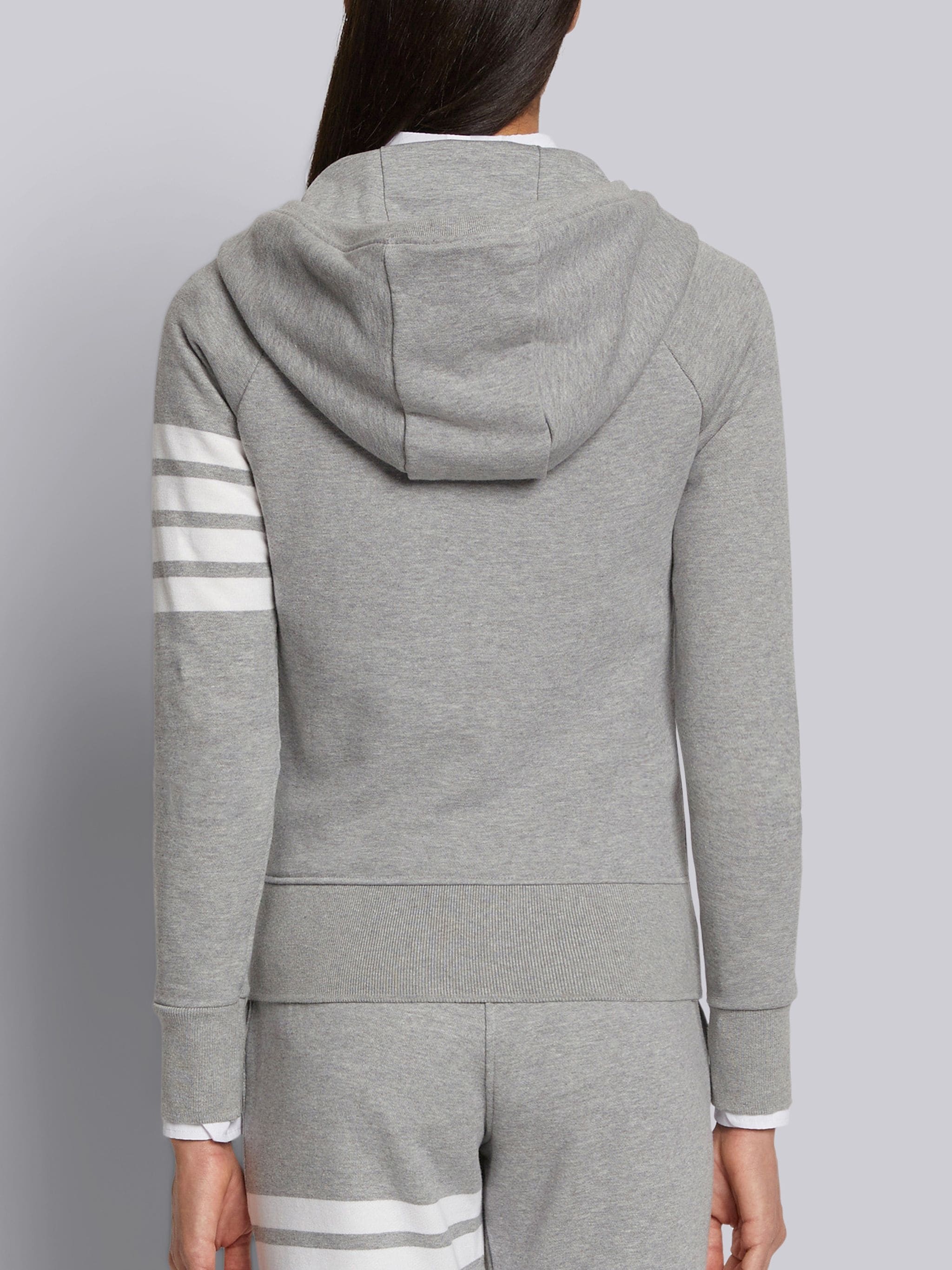 Light Grey Loopback Jersey Knit Engineered 4-bar Stripe Zip up Hoodie - 3