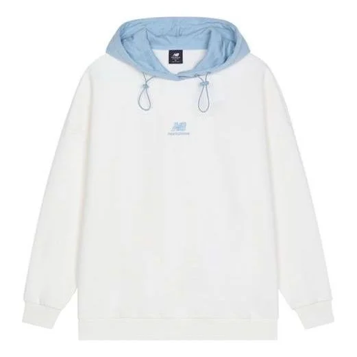 (WMNS) New Balance Logo Fleece Hoodie 'White Blue' AWT13346-AS9 - 1
