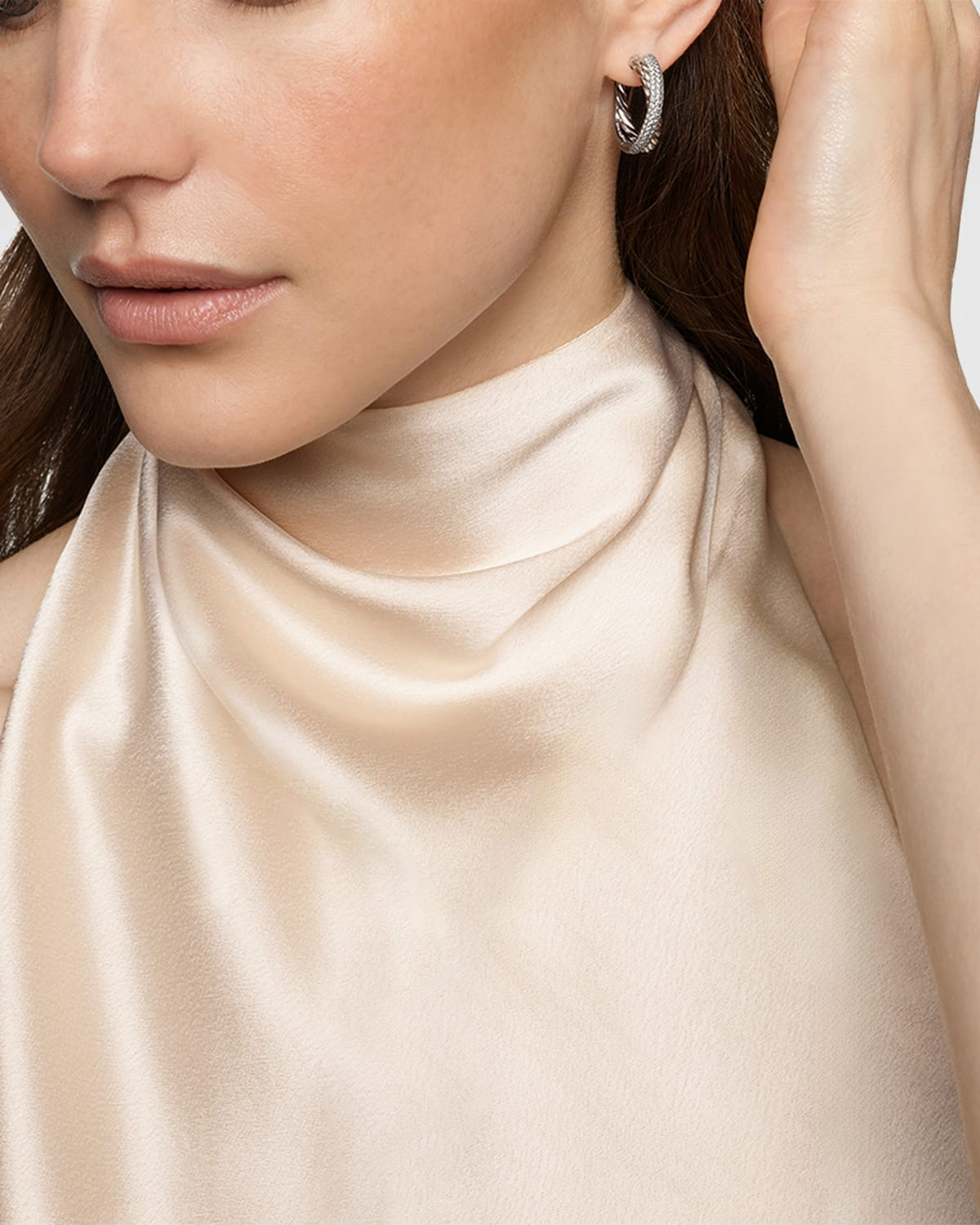 Crossover Hoop Earrings in Silver, 6.6mm, 0.9"L - 2