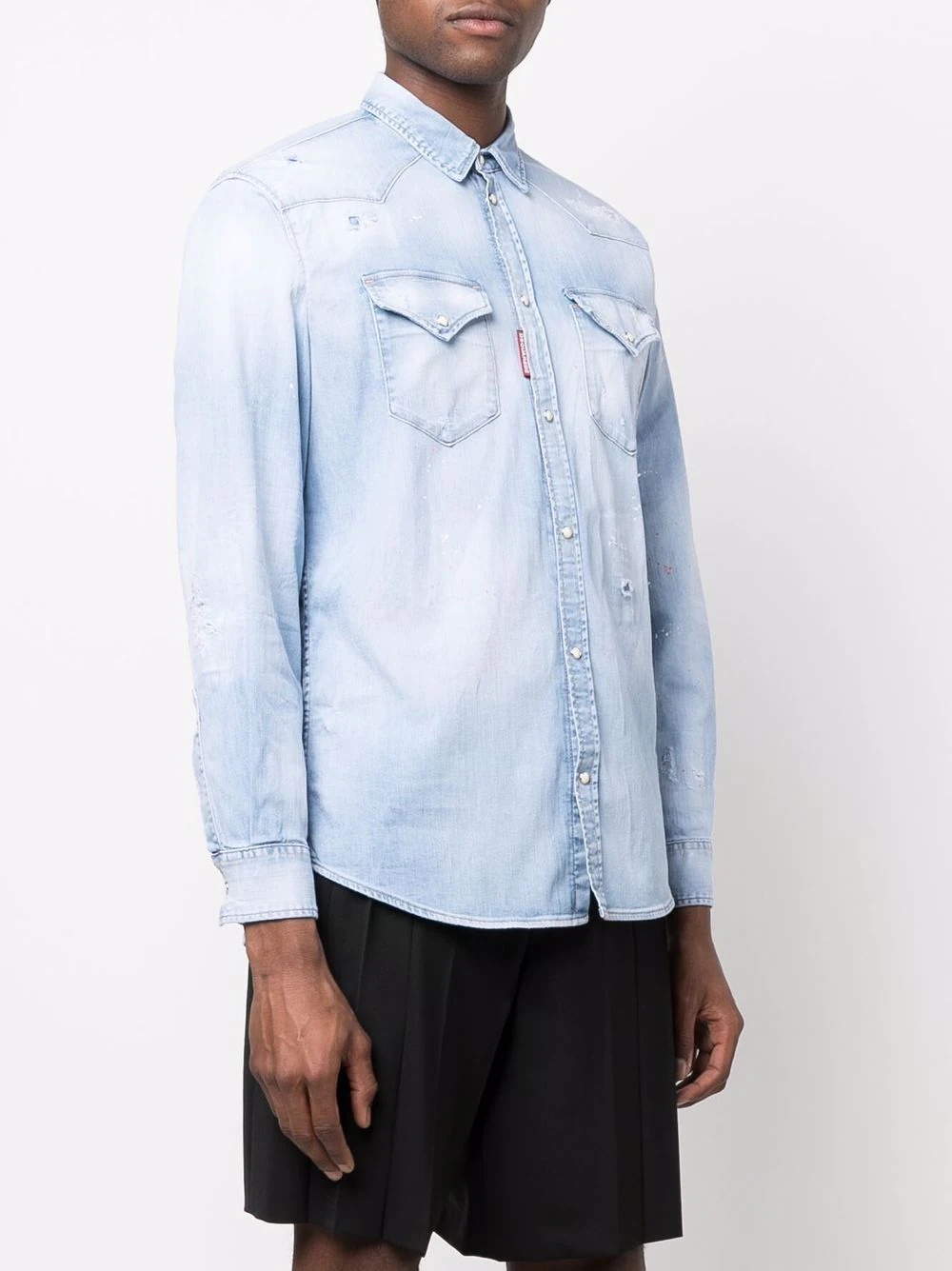 distressed long-sleeve denim shirt - 3