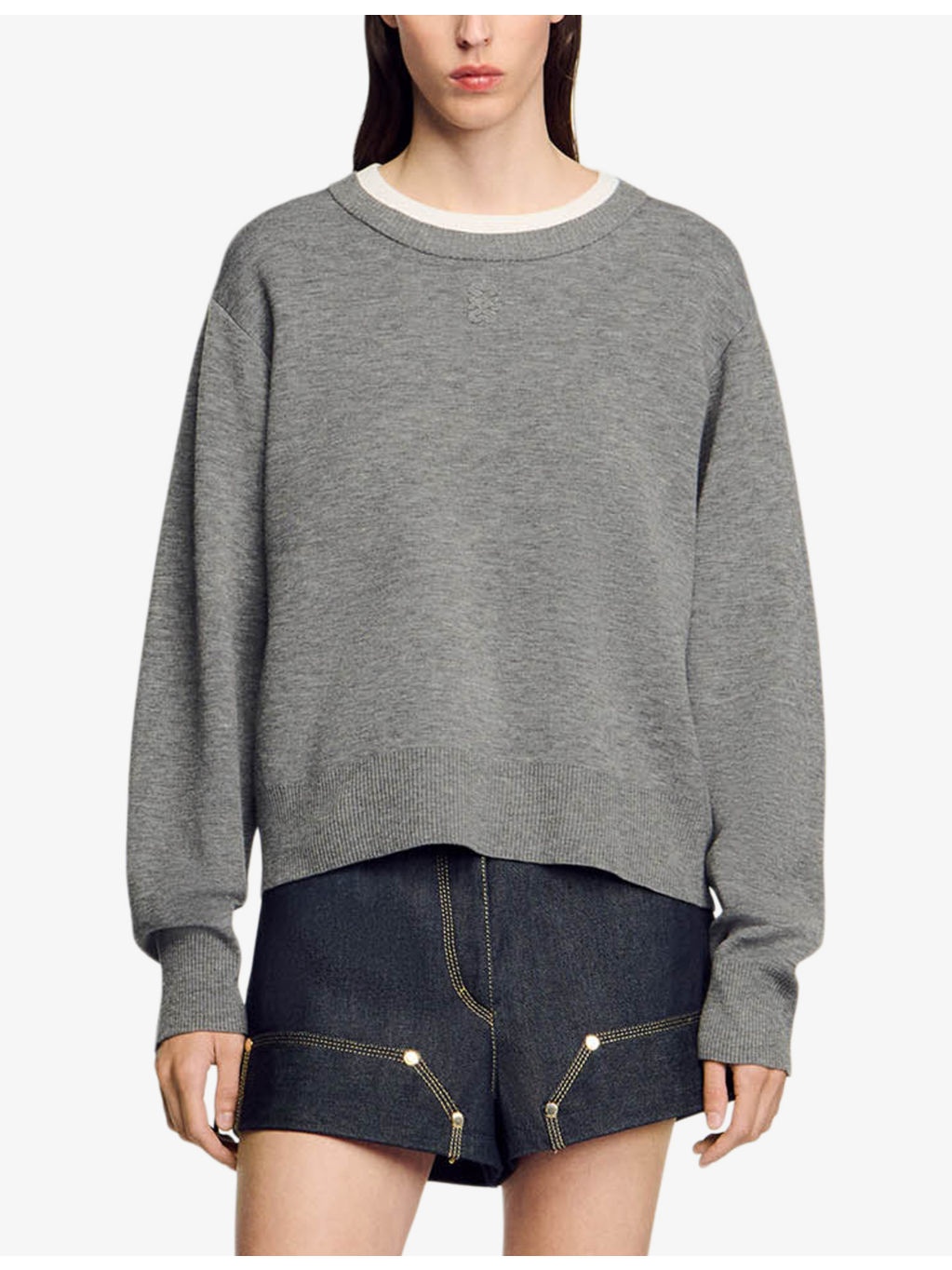 Contrast-collar relaxed-fit jersey jumper - 3