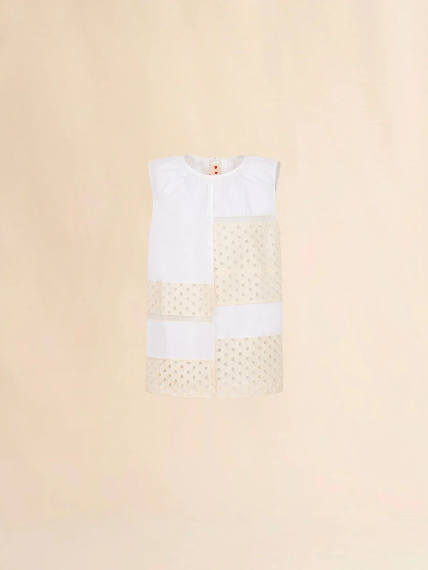 WHITE POPLIN BLOUSE WITH BRODERIE ANGLAISE INSERTS - 1