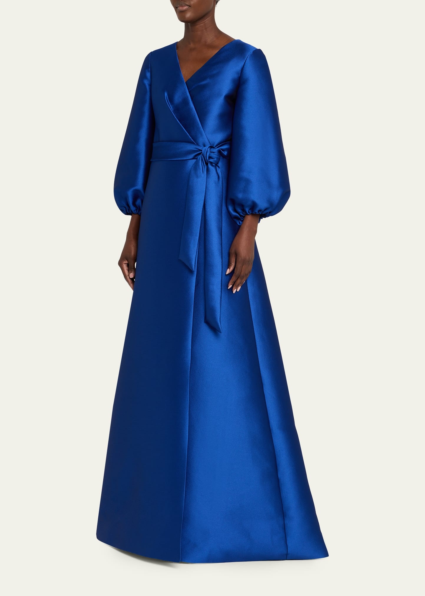 Bishop-Sleeve Mikado Pique Wrap Gown - 4