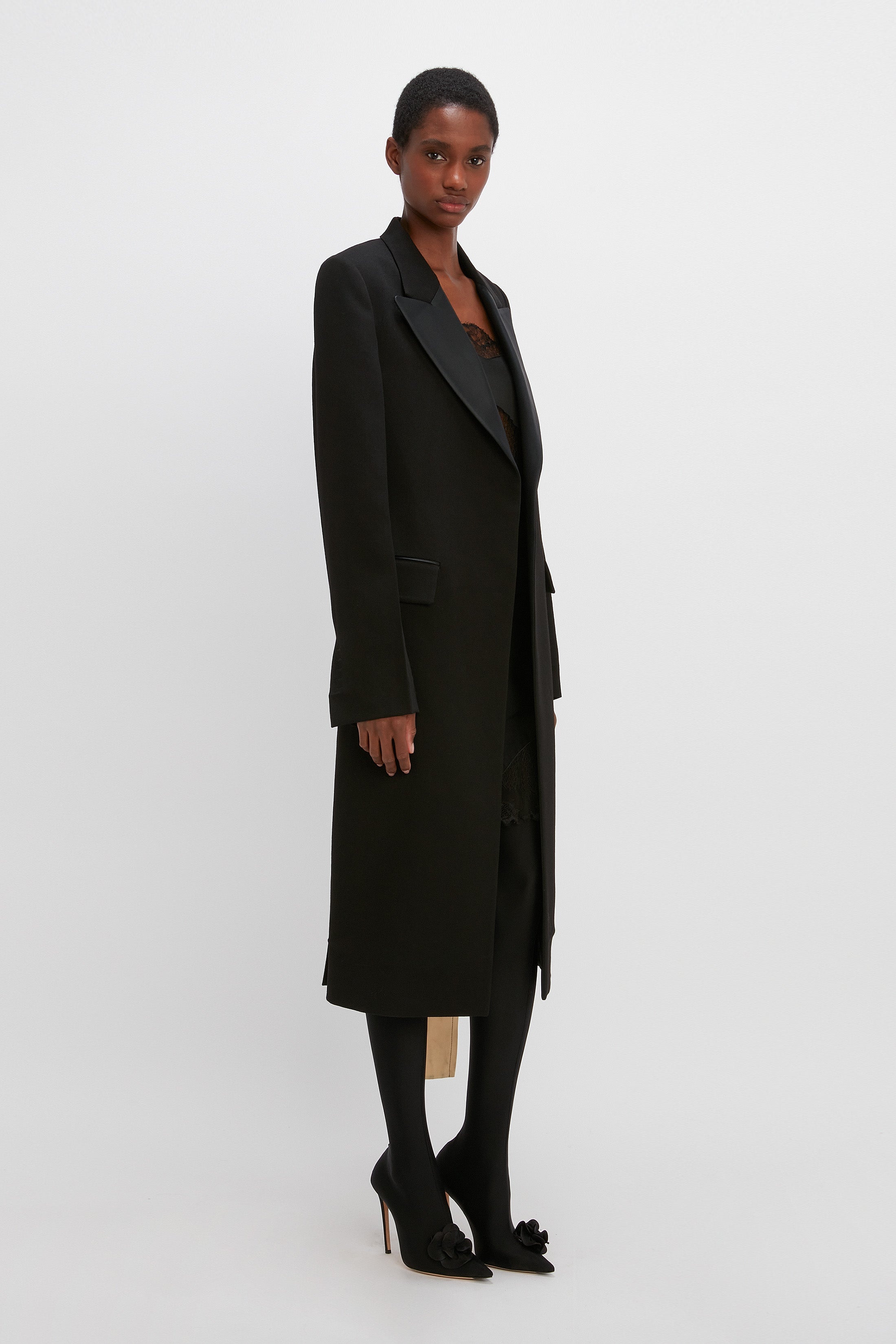 Cut Out Crombie Coat in Black - 3