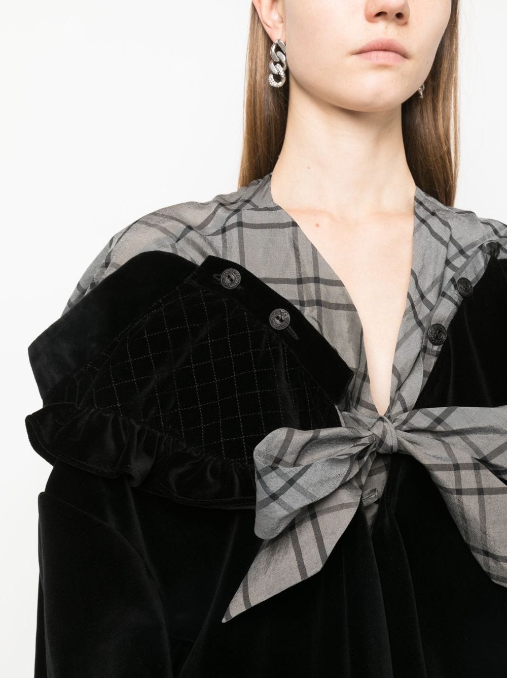 Spliced check-print silk dress - 6