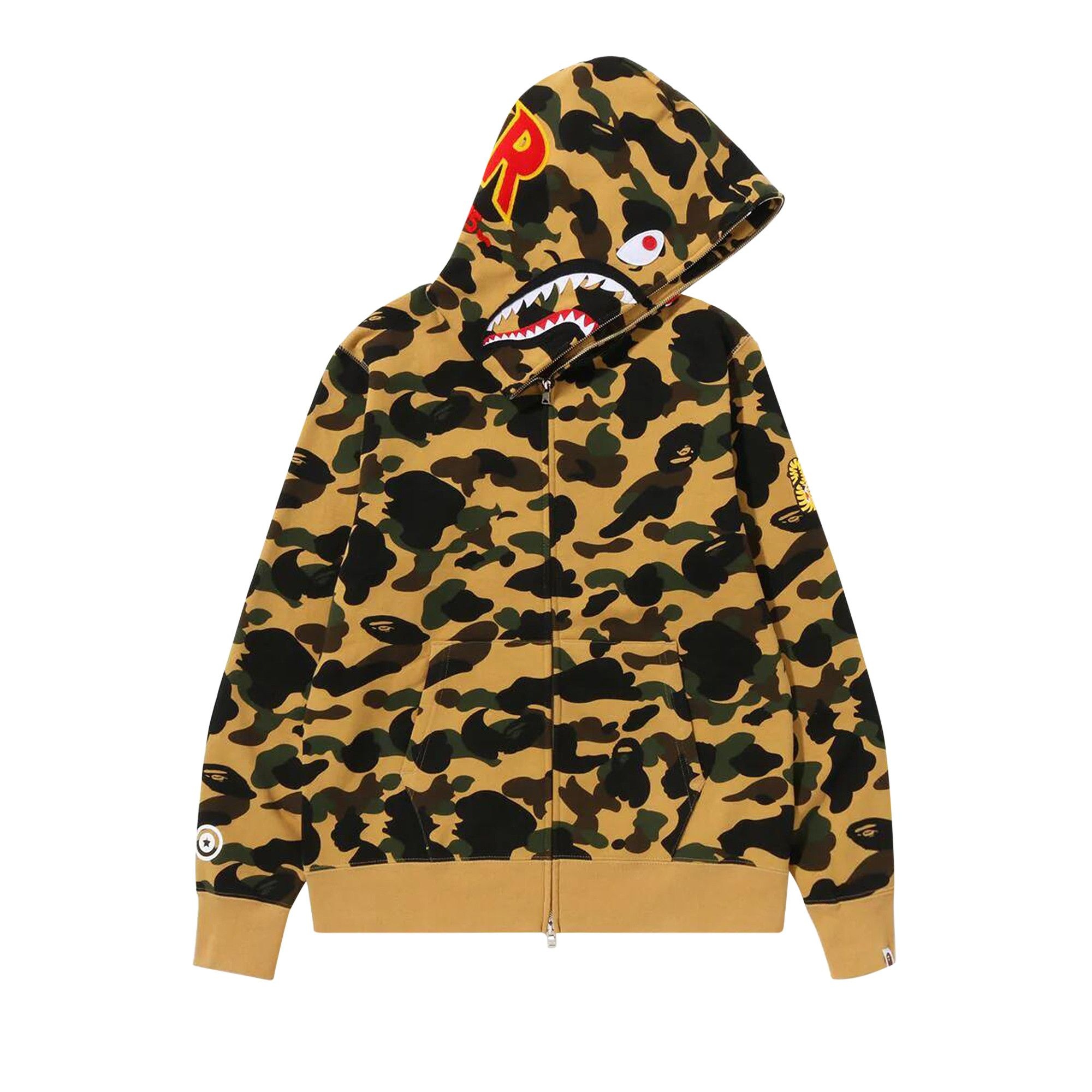 BAPE 1st Camo 2nd Shark Full Zip Hoodie 'Yellow' - 1