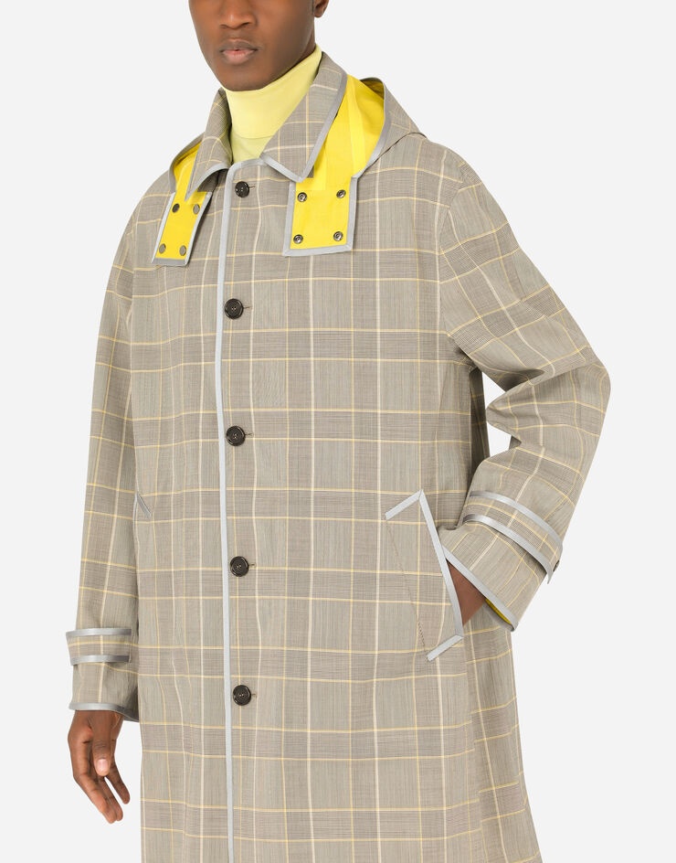 Glen plaid trench coat with hood - 4