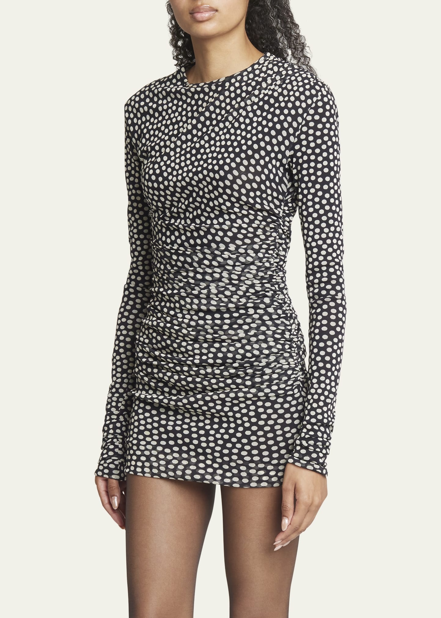 Ruched Polka Dot Mini Dress - 4