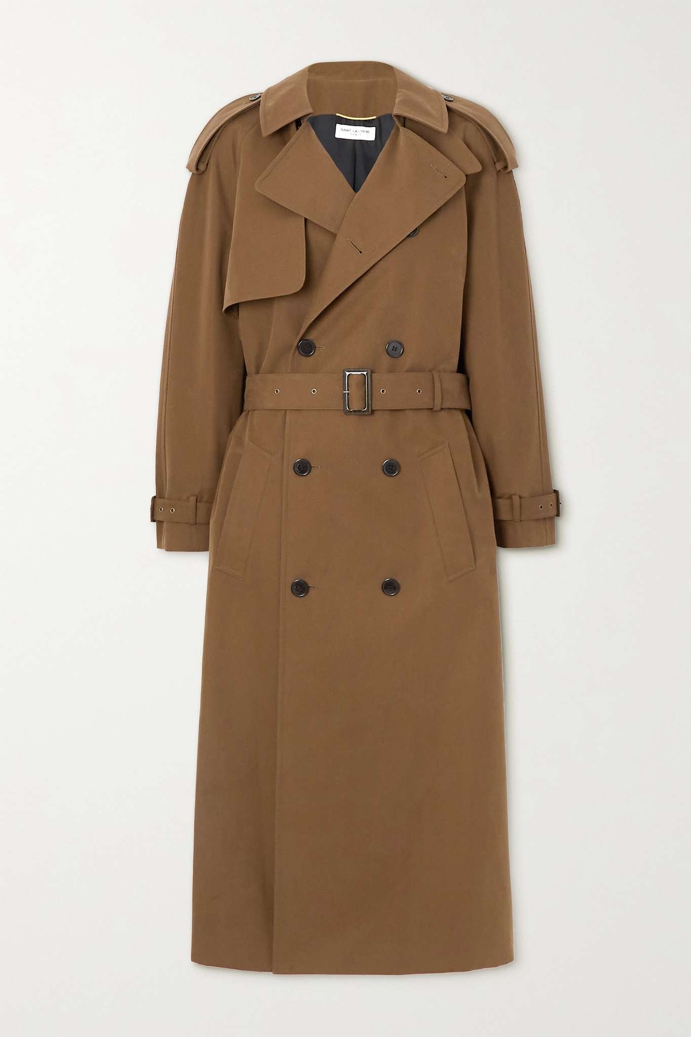 Belted double-breasted cotton-twill trench coat - 1