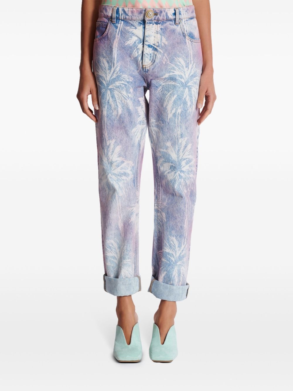 palm tree-print boyfriend jeans - 5