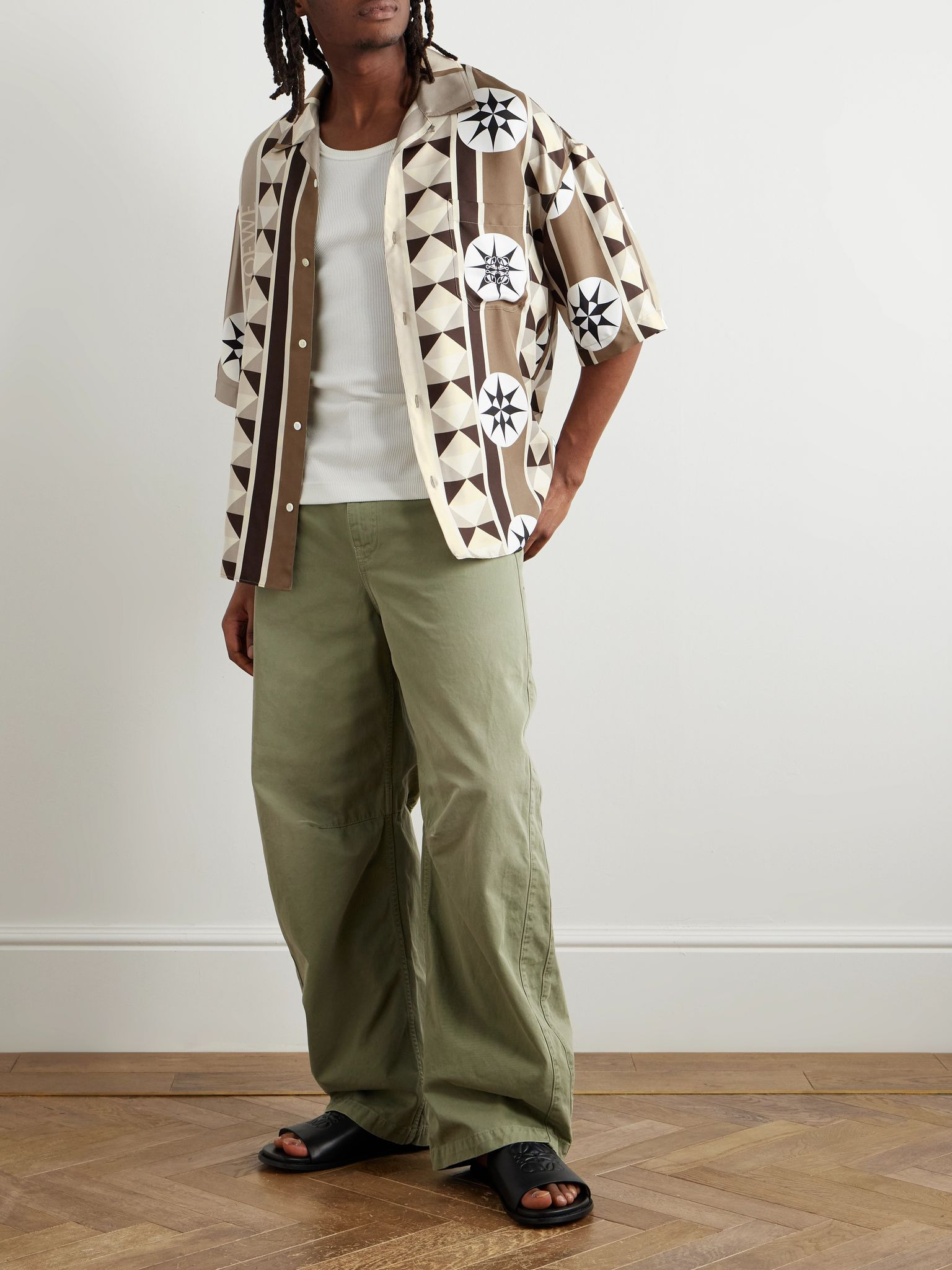 + Paula's Ibiza Oversized Camp-Collar Printed Silk-Twill Shirt Beige - 2