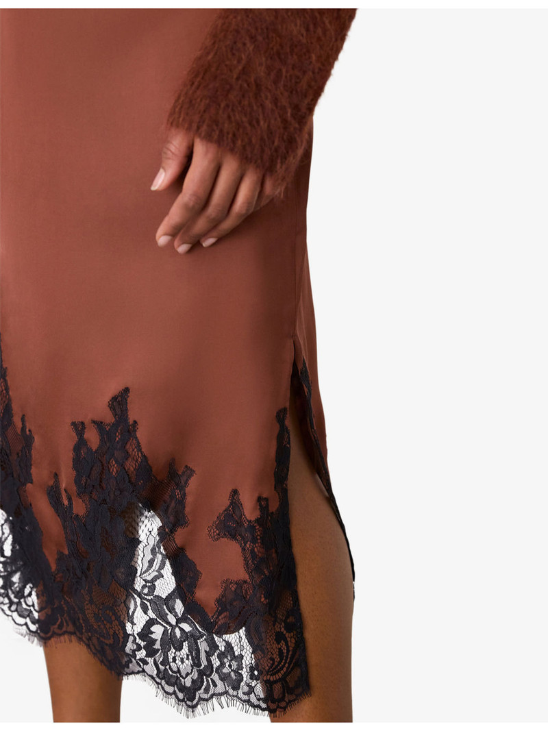 Lace-Hem Satin Midi Skirt 5