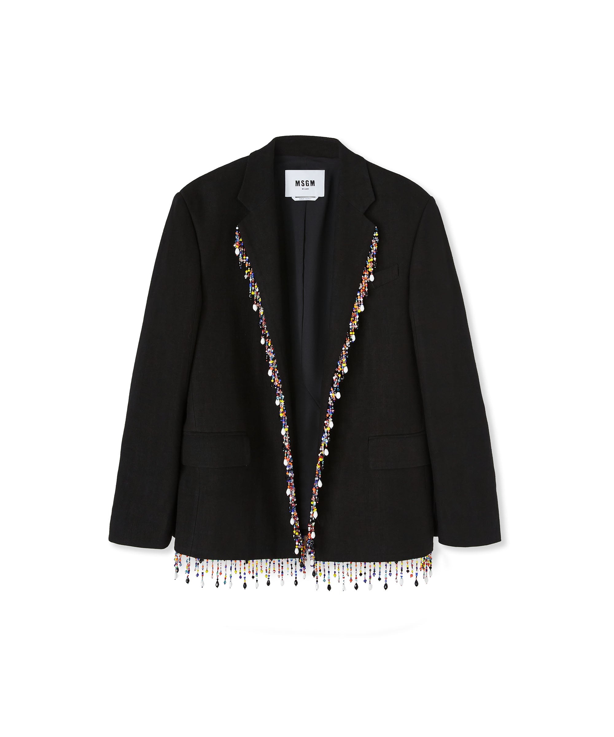 Blended linen single-breasted jacket with beaded application - 1