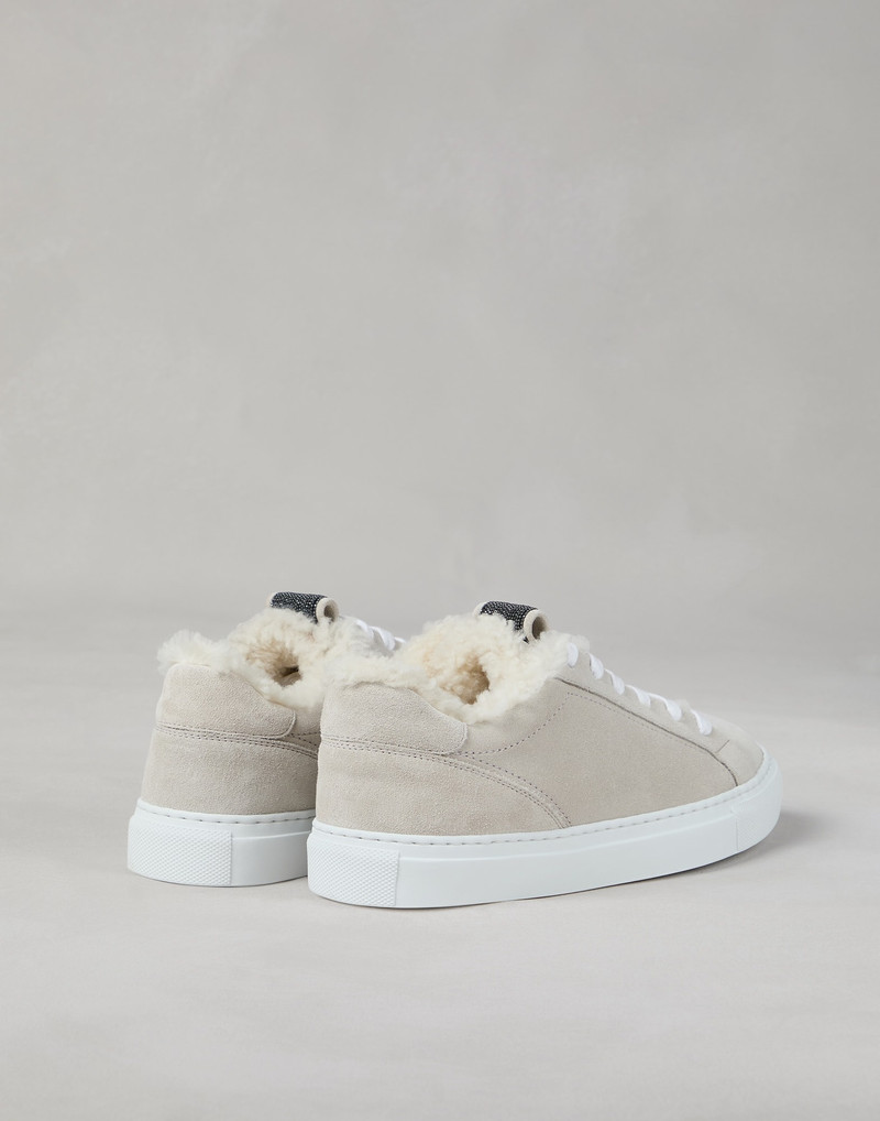 Brunello Cucinelli Suede sneakers with shearling lining and precious detail outlook