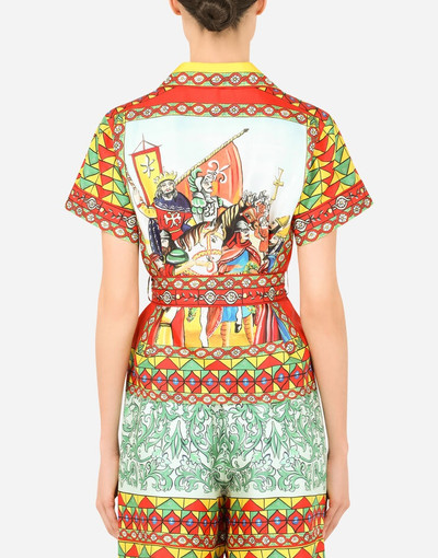 Dolce & Gabbana Carretto-print twill shirt with belt outlook