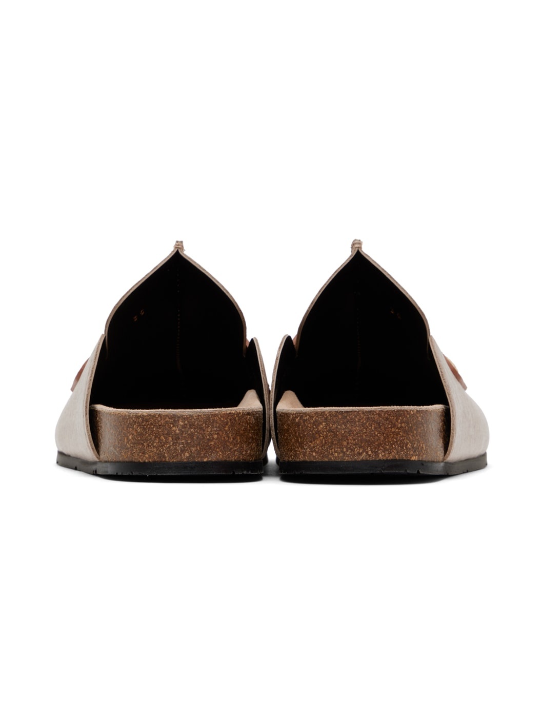 Beige Laminated Felt Loafer Mules - 2