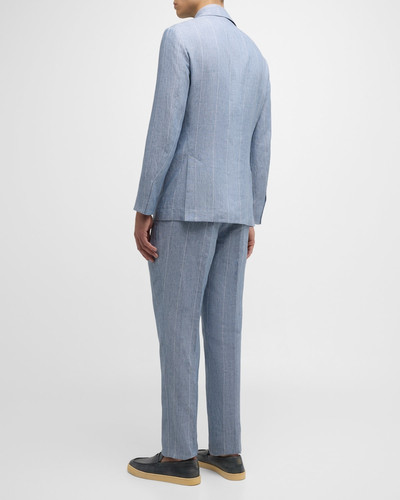 Brunello Cucinelli Men's Linen Wide Stripe Three-Button Suit outlook