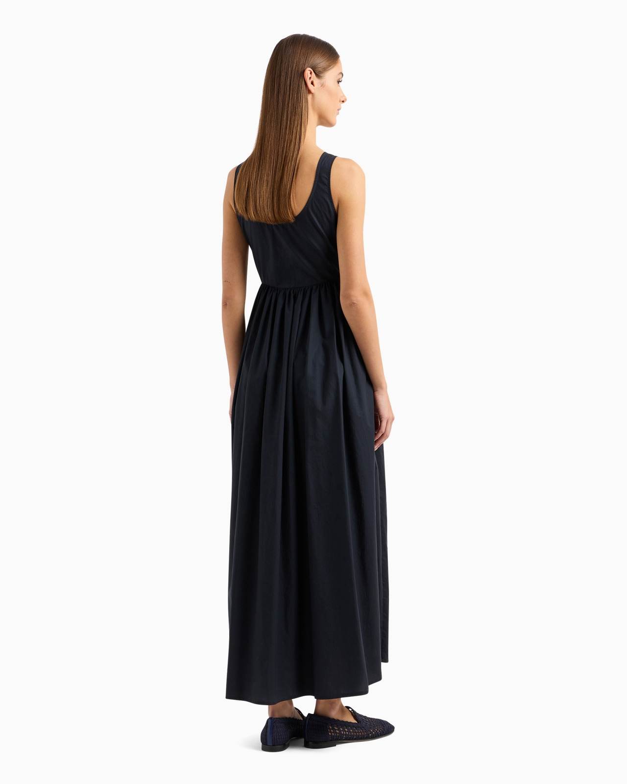 Long, full-skirted poplin dress with gathered waist - 3