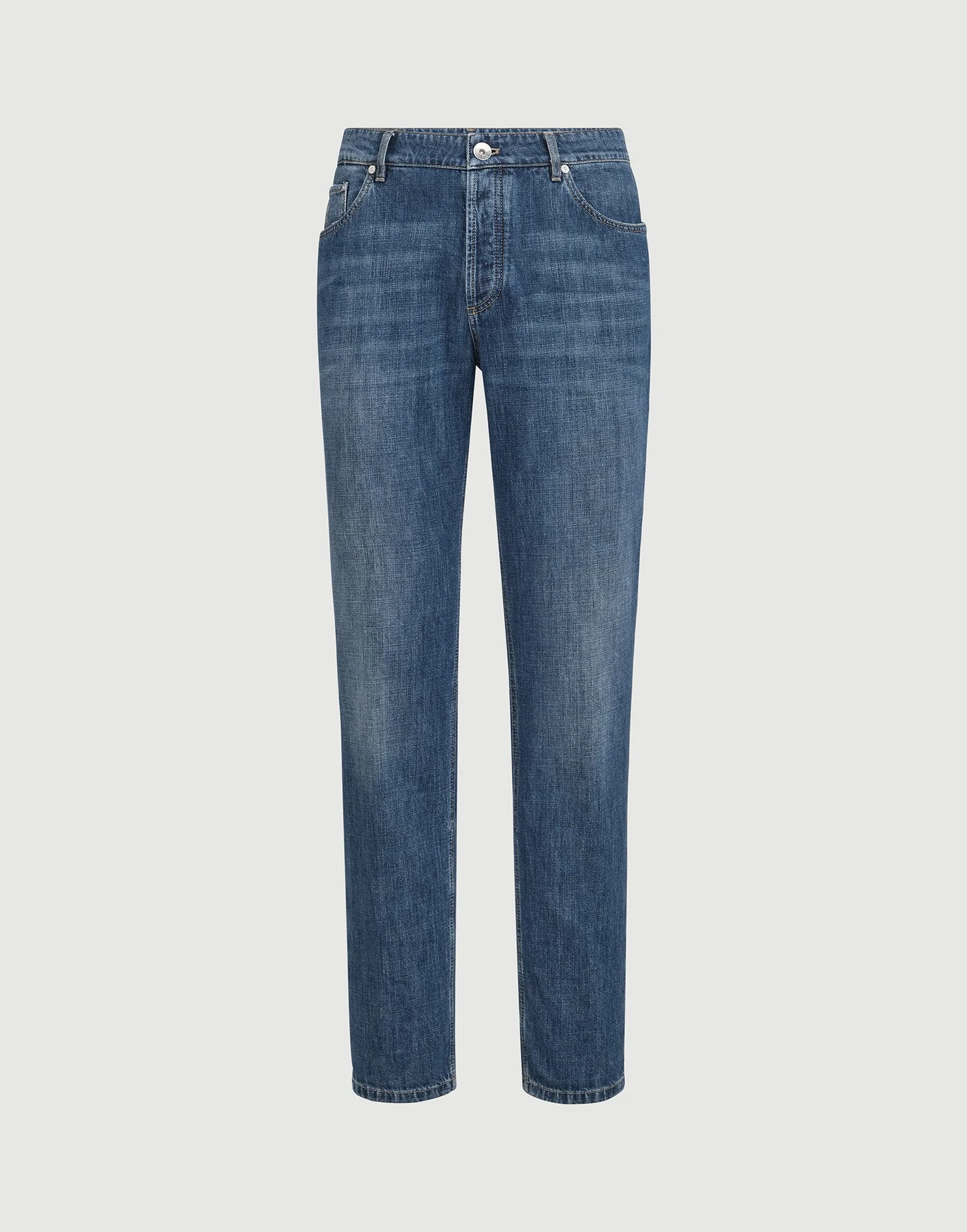 Lightweight denim traditional fit five-pocket trousers - 1