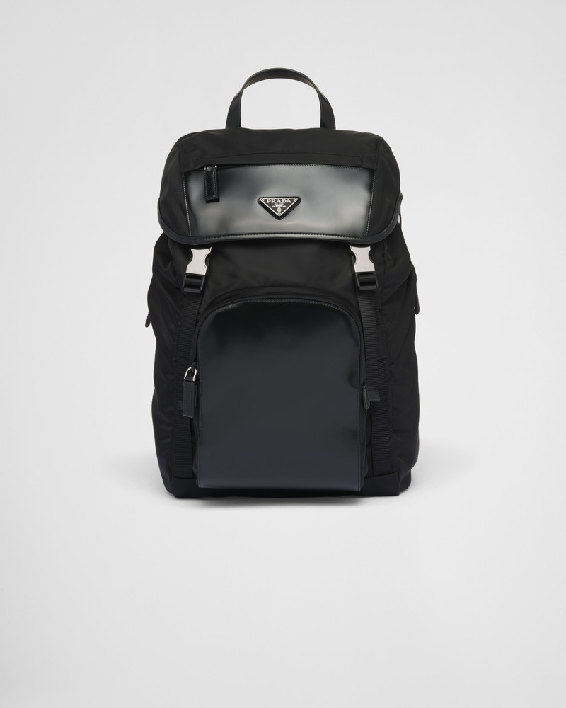 Re-Nylon and brushed leather backpack 1