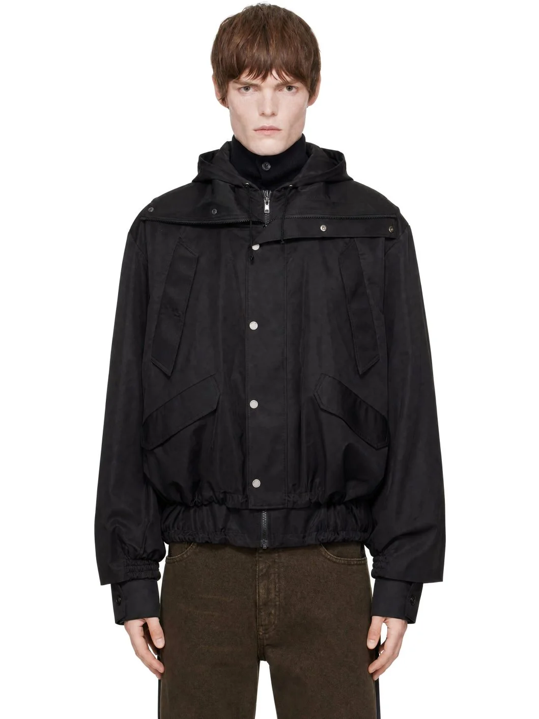 Black Hooded Layered Track Jacket - 1