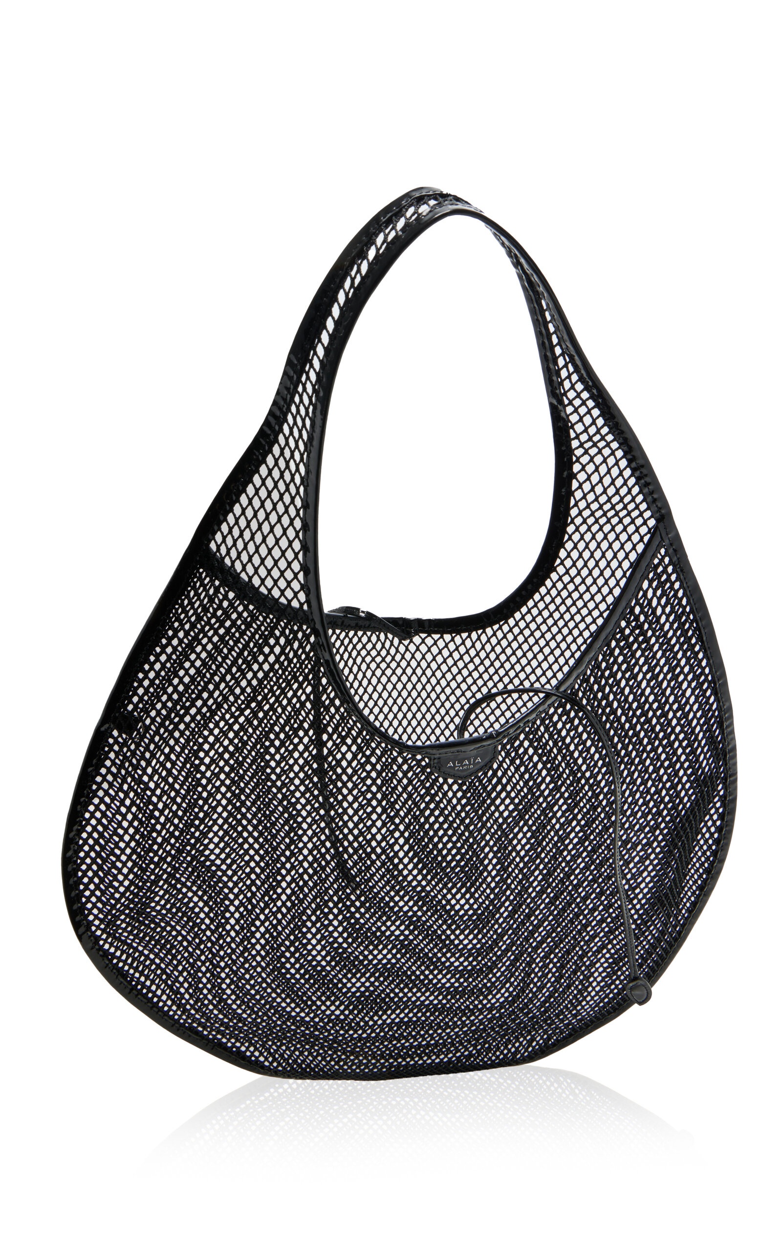 Leather-Trimmed Mesh Tote Bag black - 5