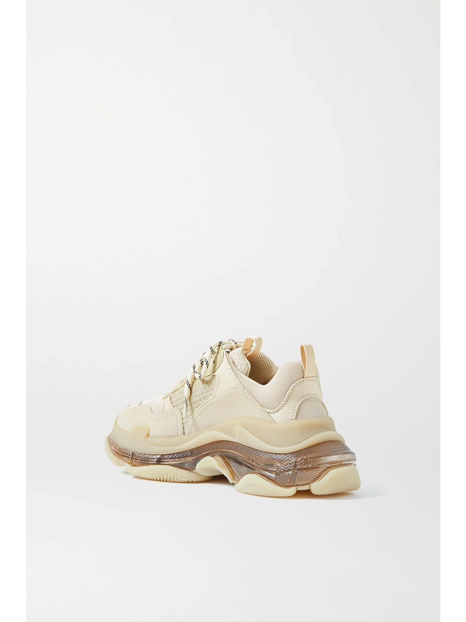 Triple S Clear Sole logo-embroidered faux leather and mesh sneakers Beige - 3