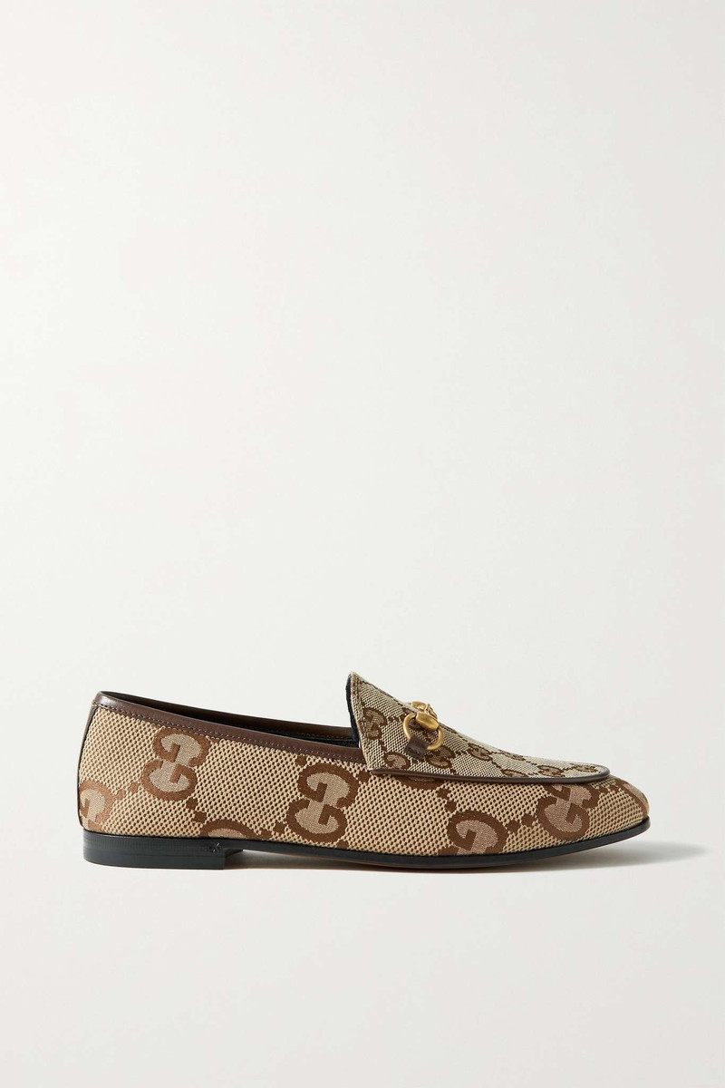 Jordaan horsebit-detailed leather-trimmed canvas-jacquard loafers - 1