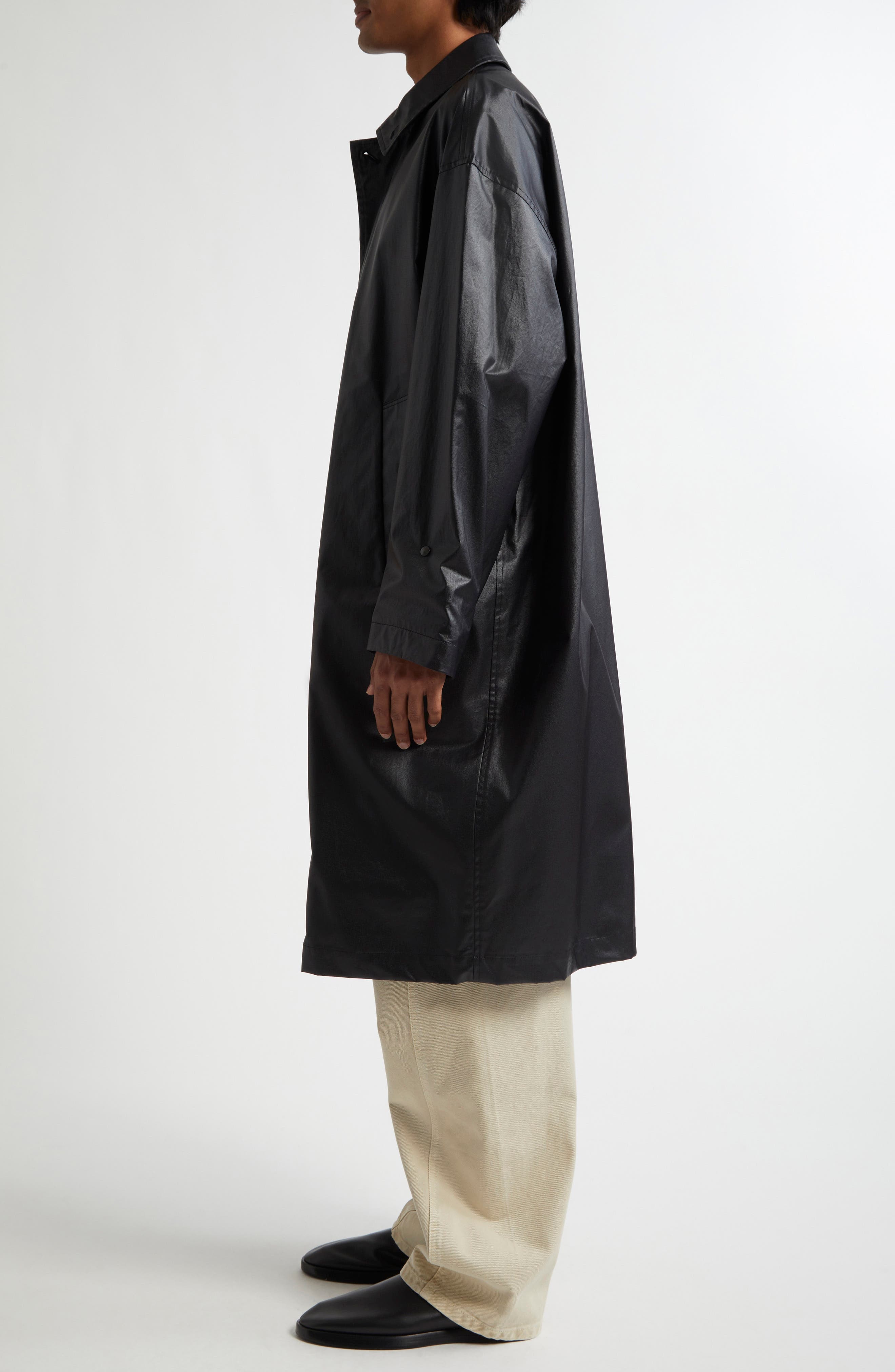 Lemaire Boxy Coated Water Repellent Rain Coat in Ash Black at Nordstrom - 4