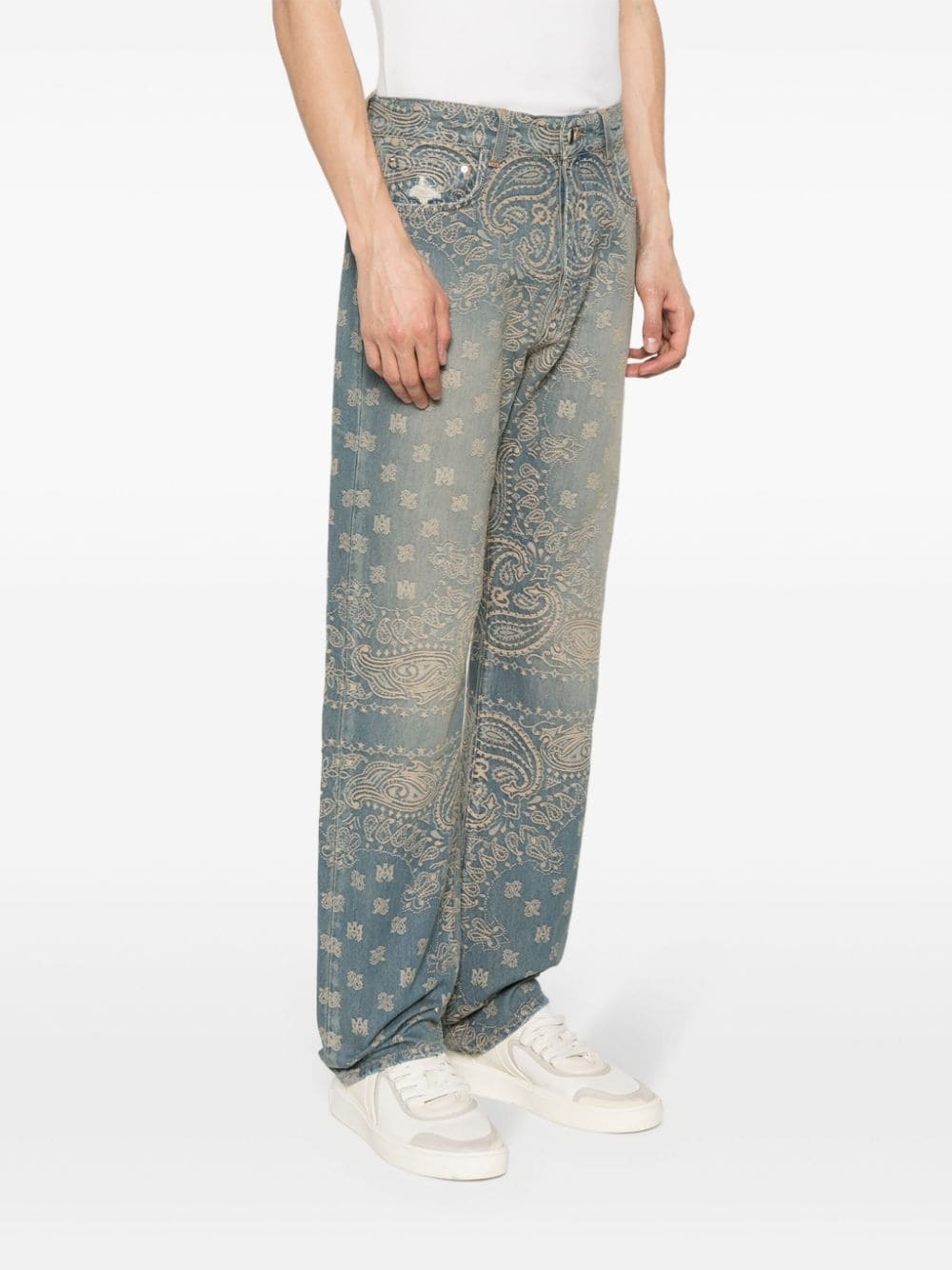 bandana-jacquard straight jeans - 3