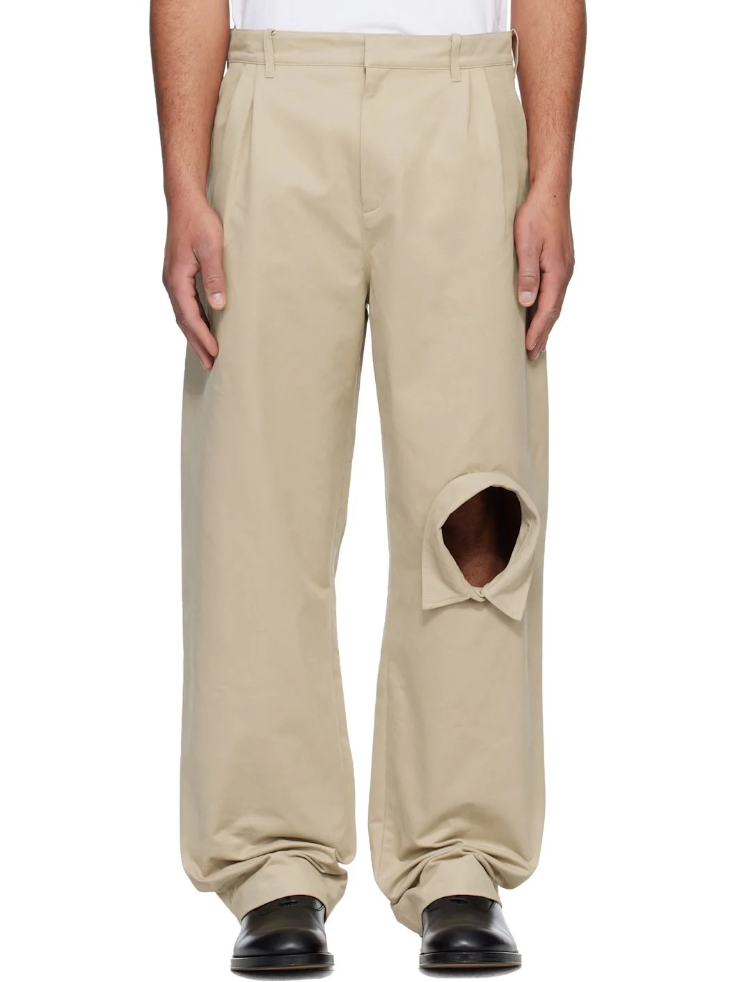 Beige Shirt Collar Chino Trousers - 1