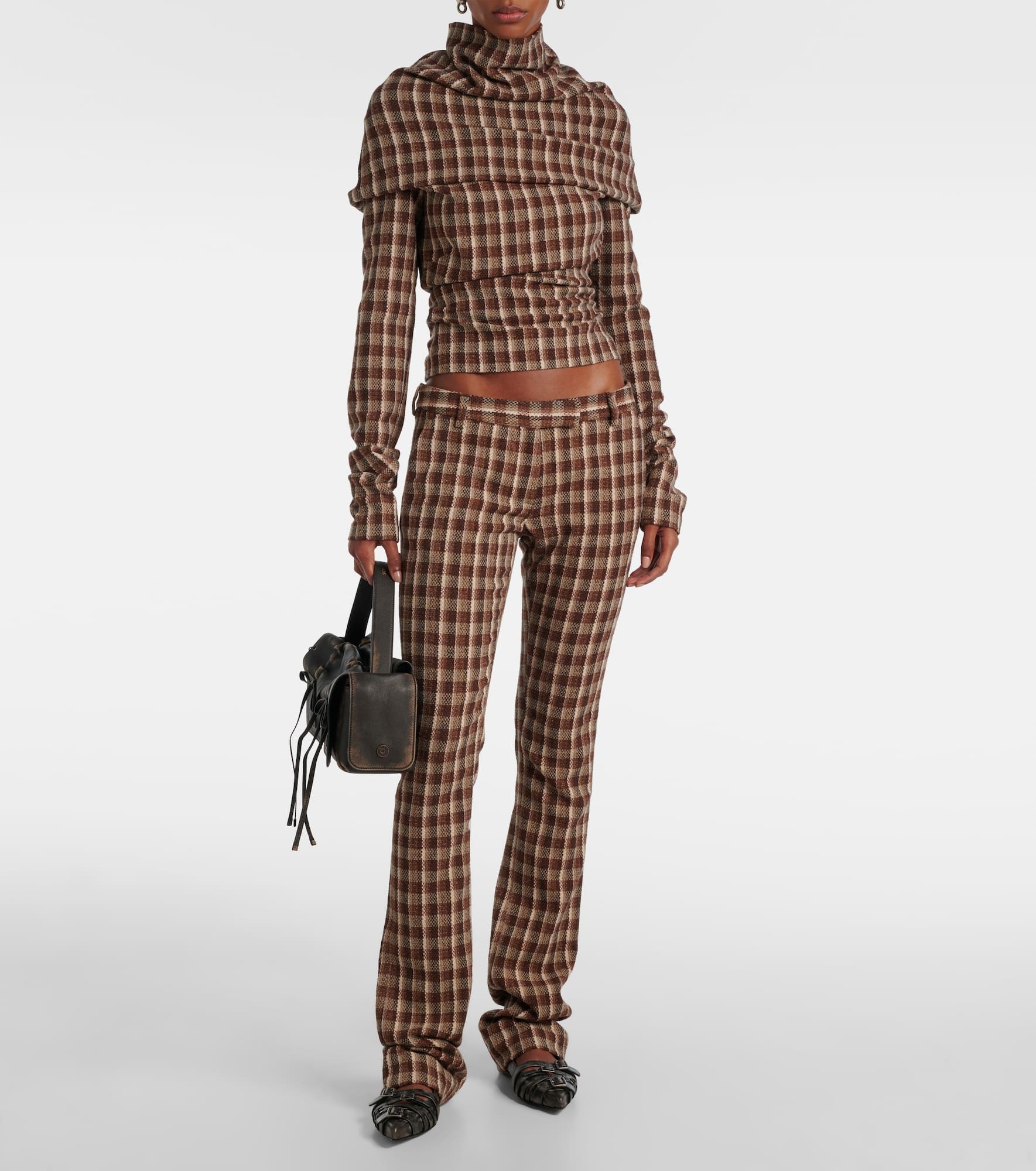 Checked wool and cotton-blend flared pants - 2