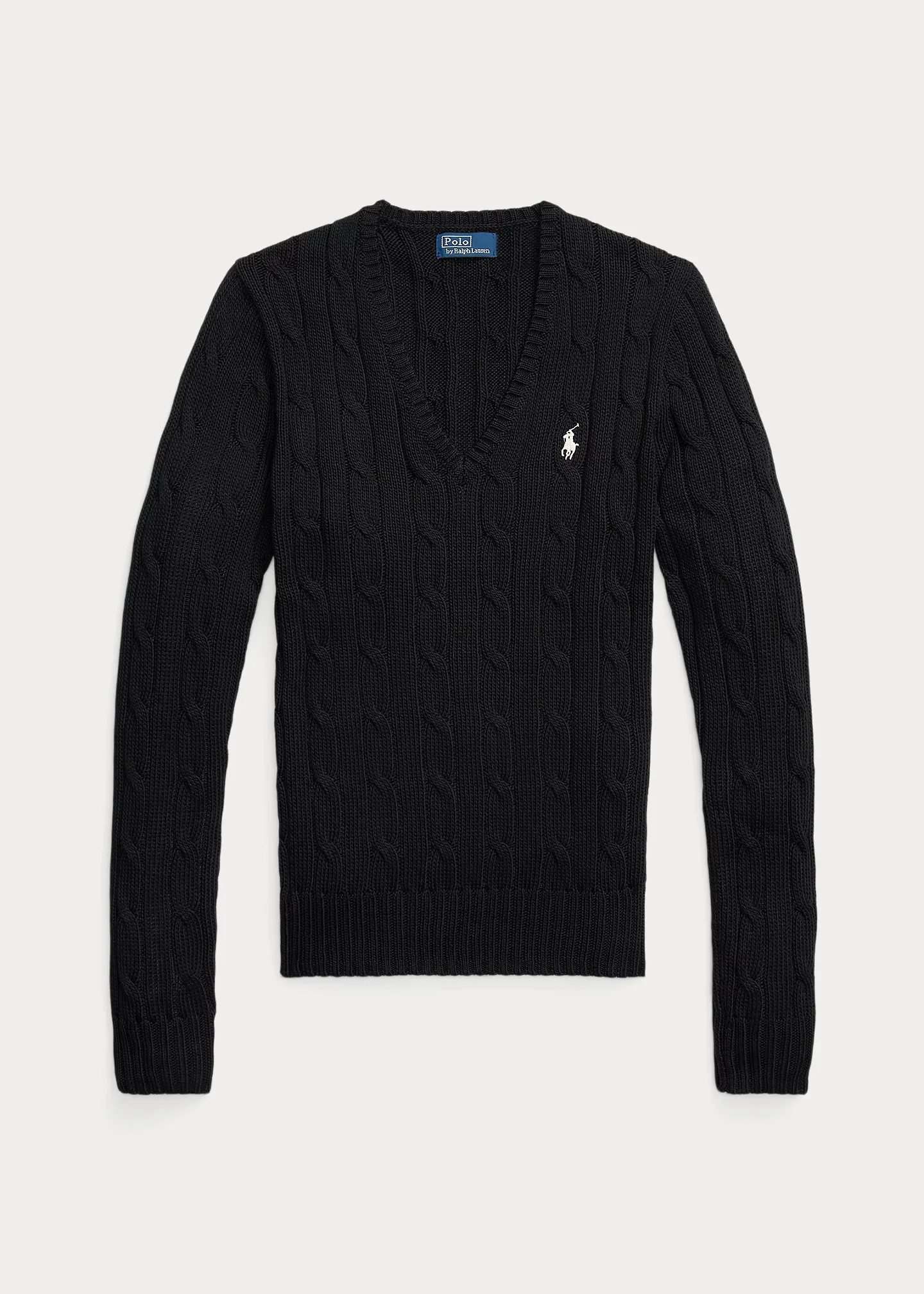 Cable-Knit Cotton V-Neck Sweater - 1