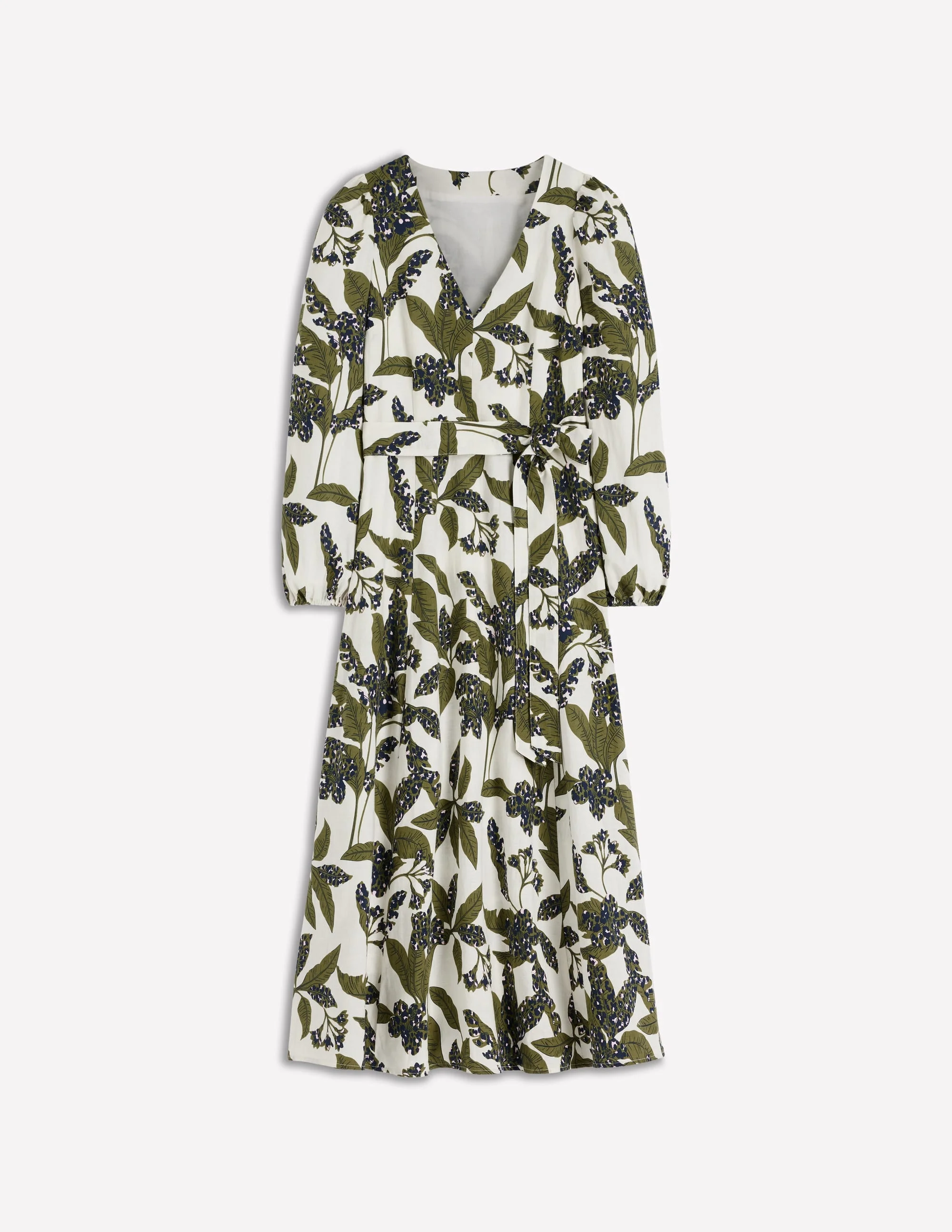 Florence Linen Blend Dress-Olive Leopard Flora - 1